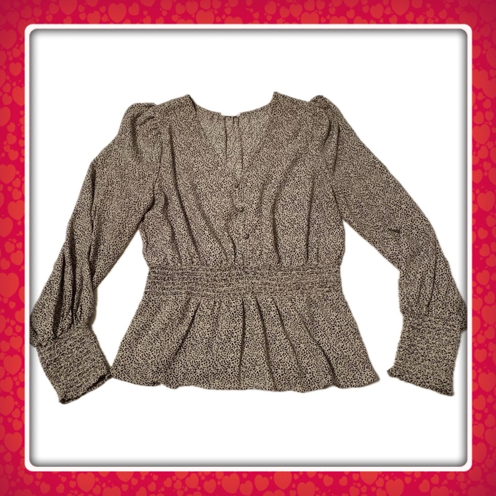 Sienna Sky blouse top - black & white - elastic waist and cuffs - large